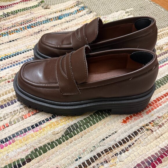 Alohas Chunky Brown Loafers - Mask Umber Brown Vegan Leather Loafers - Picture 3 of 4